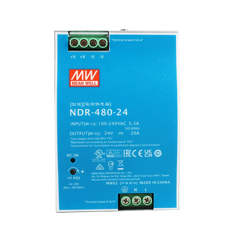 Meanwell NDR-480-24 480W 20A Switching Power Supply Din Rail 24V for PLC