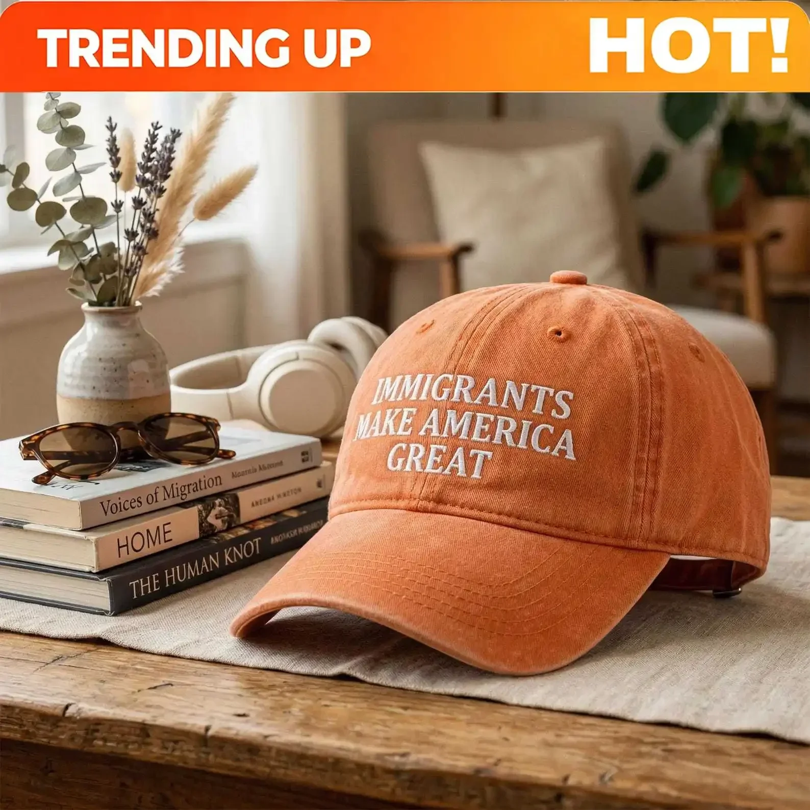 Customization Embroidered Immigrants Make America Great Washed Dad Cap, Activist Statement Hat, Pro Migration Gift, Social Justi