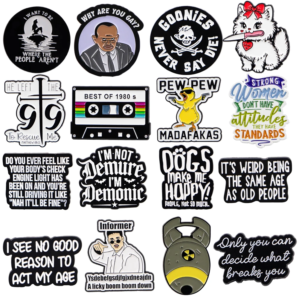

Cartoon Retro Quote Series Enamel Pins Lapel Pins for Backpack Men Brooch for Clothes Badges on Bags Jewelry Accessories