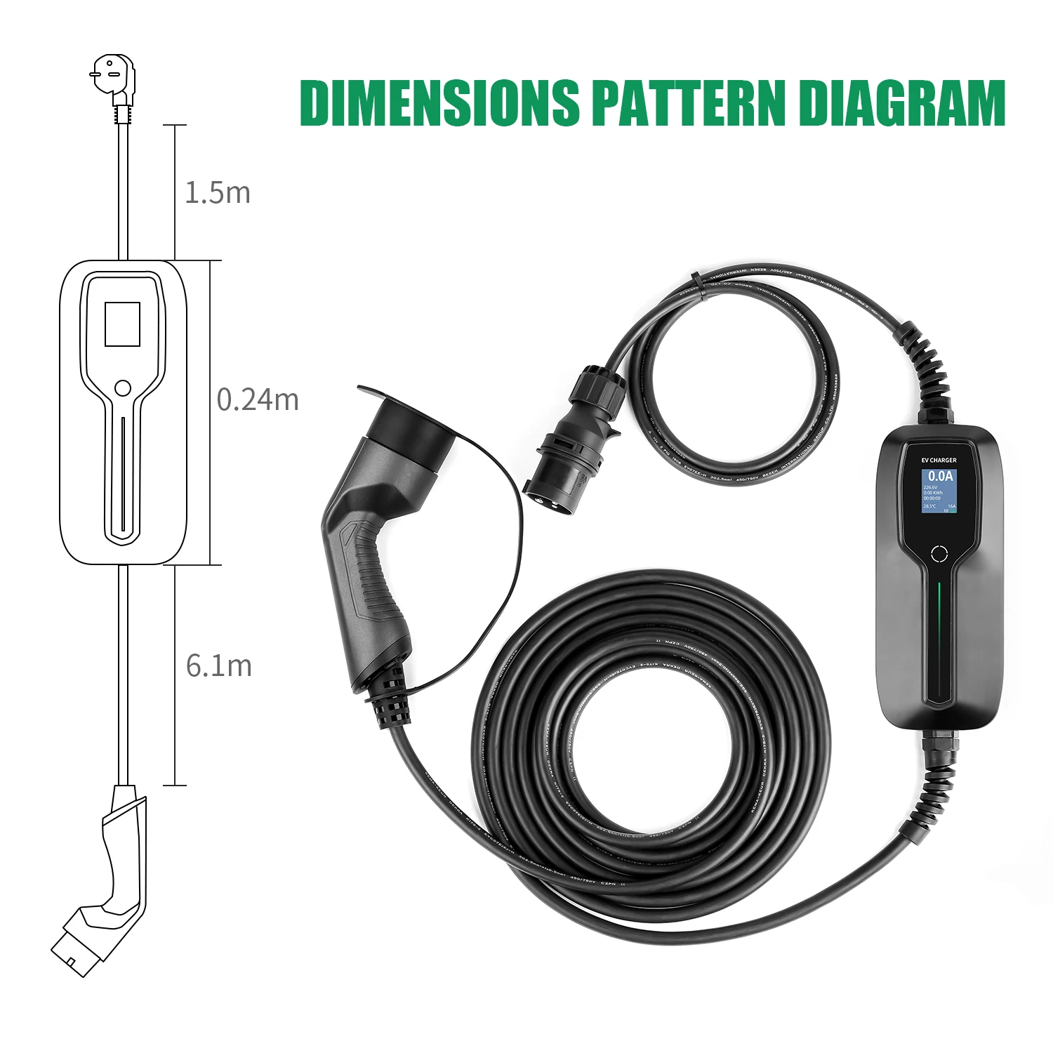 EV Charger Type 2 10/16A Switchable Portable EVSE EV Charging Box Cable IEC 62196-2 Electric Vehicle Car Charger for Tesla