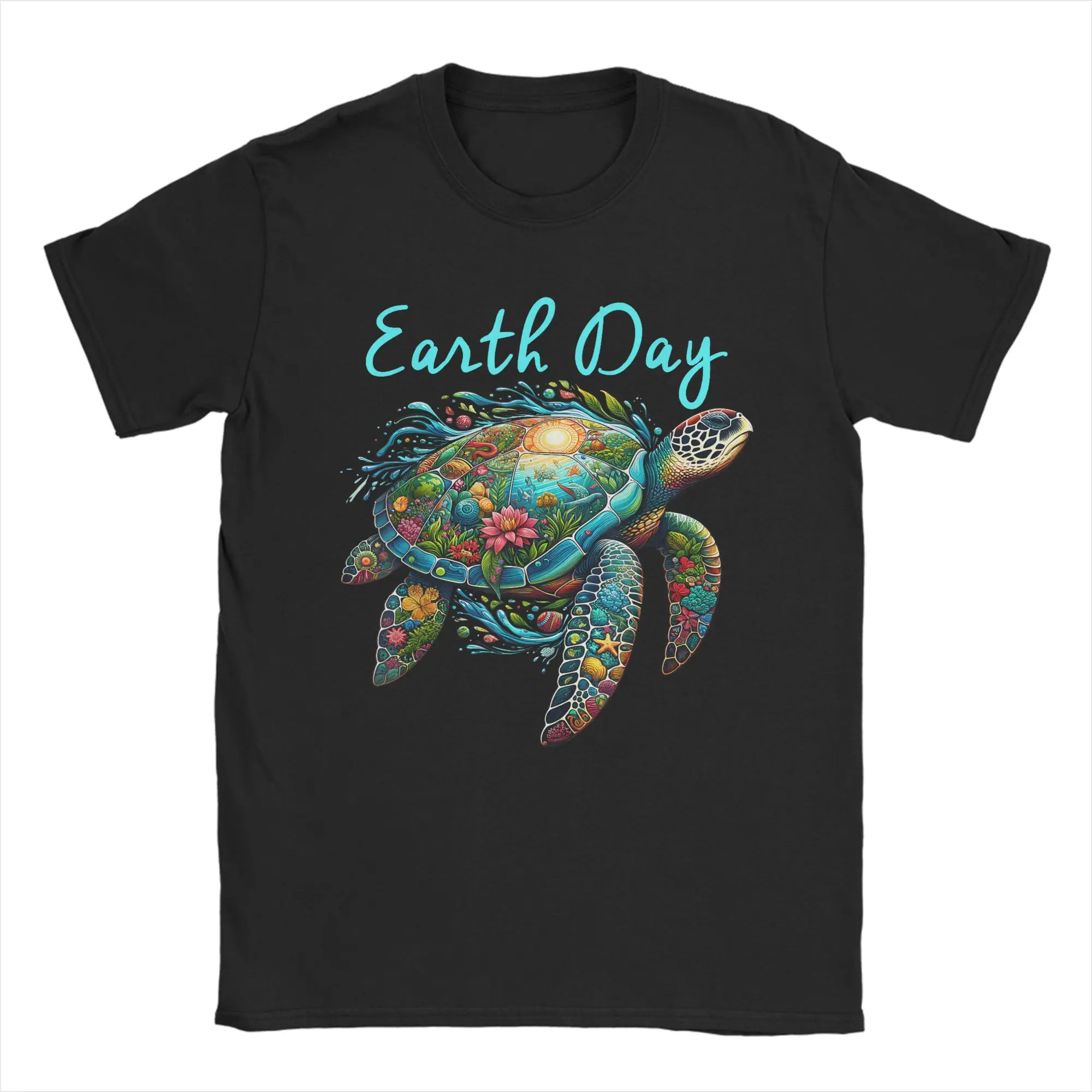 Men T-Shirts Sea Turtle Earth Day Save The Earth Amazing Pure Cotton Tee Shirt Short Sleeve  T Shirts Crewneck Clothes