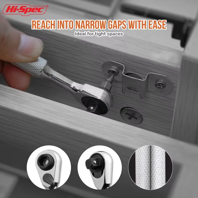 Hi-Spec 1/4 Doppelkopf-Schnellratschenschlüssel 72-T, doppelseitiger Mini-Steckschlüssel, Drehmomentschlüssel, Handwerkzeuge für Zuhause & Fahrrad – Detail 3