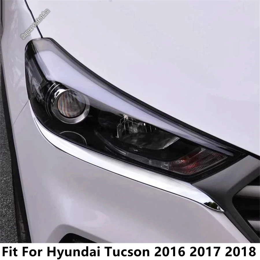 

Front Head Lights Lamp Eyelid Eyebrows Strip Molding Decoration Cover Trim For Hyundai Tucson 2016 - 2018 ABS Chrome Accessories