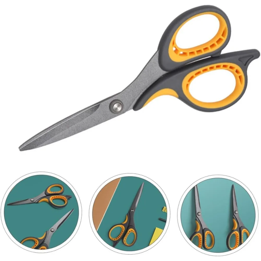 Teflon Non‑Stick Coated Scissors Anti‑Rust Stainless Steel Blade Ergonomic Soft Grip Shears for Craft Tape Paper Fabric Cutting