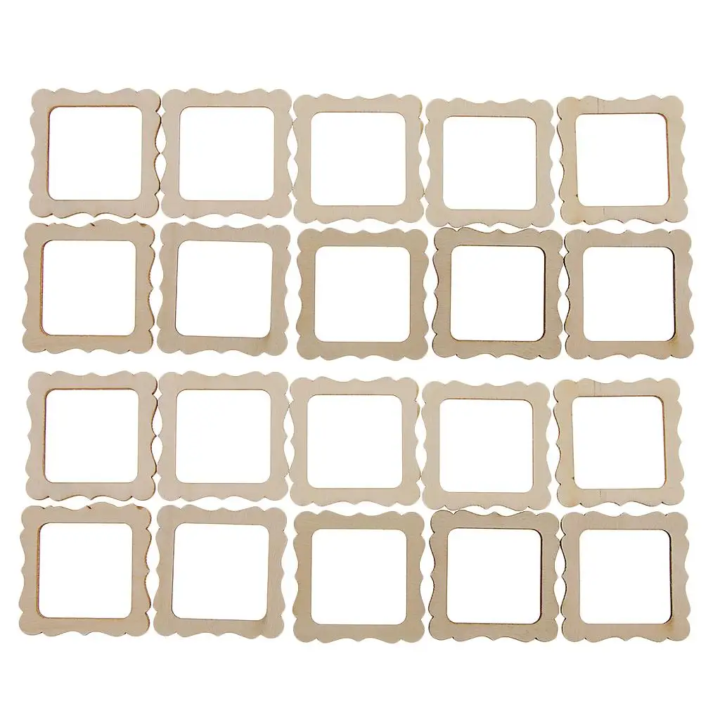 20pcs Wooden Shape Vintage DIY Cutouts Wooden Frame Mini Photo Frame for Scrapbooking Crafting DIY Wedding Home Decorations