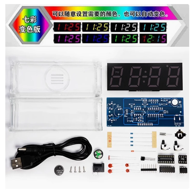 diy clock kit digital tube temperature alarm week display 51 MCU DS1302 diy electronic kit soldering subjest assembly