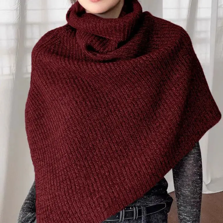 الرمادي الداكن الياقة المدورة محبوكة المرأة الشتوية الشعور الراقية مكدسة بأطراف مقسمة، السترة، غطاء الرقبة، شال، وشاح سميك.