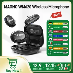 MAONO-Wireless Lavalier Microphone, Lapel Mic, Noise Reduction, Fit for iPhone 15,Android,USB C,TikTok,Streaming,Vlog, WM620 PC2