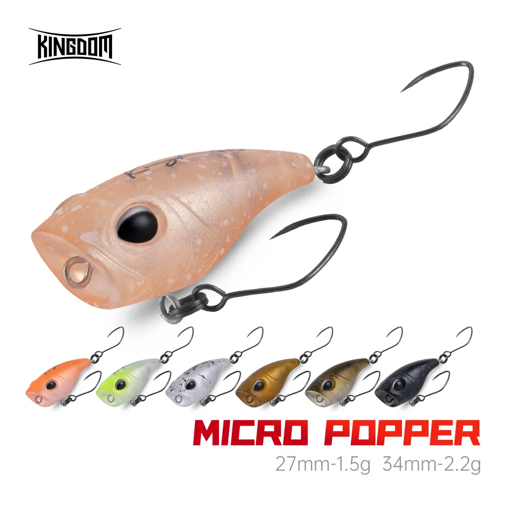 Kingdom mini popper isca de pesca flutuante iscas artificiais 1.5g 27mm 2.2g 34mm topwater crankbaits wobblers para truta baixo pique
