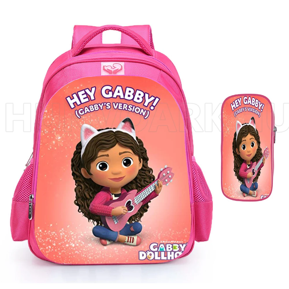 Gabby\'s Doll House Backpack 16inch School Bags Sets Cute Cartoon Pink Student Backpack Lovely Boys Girls Bag Software  Mochilas