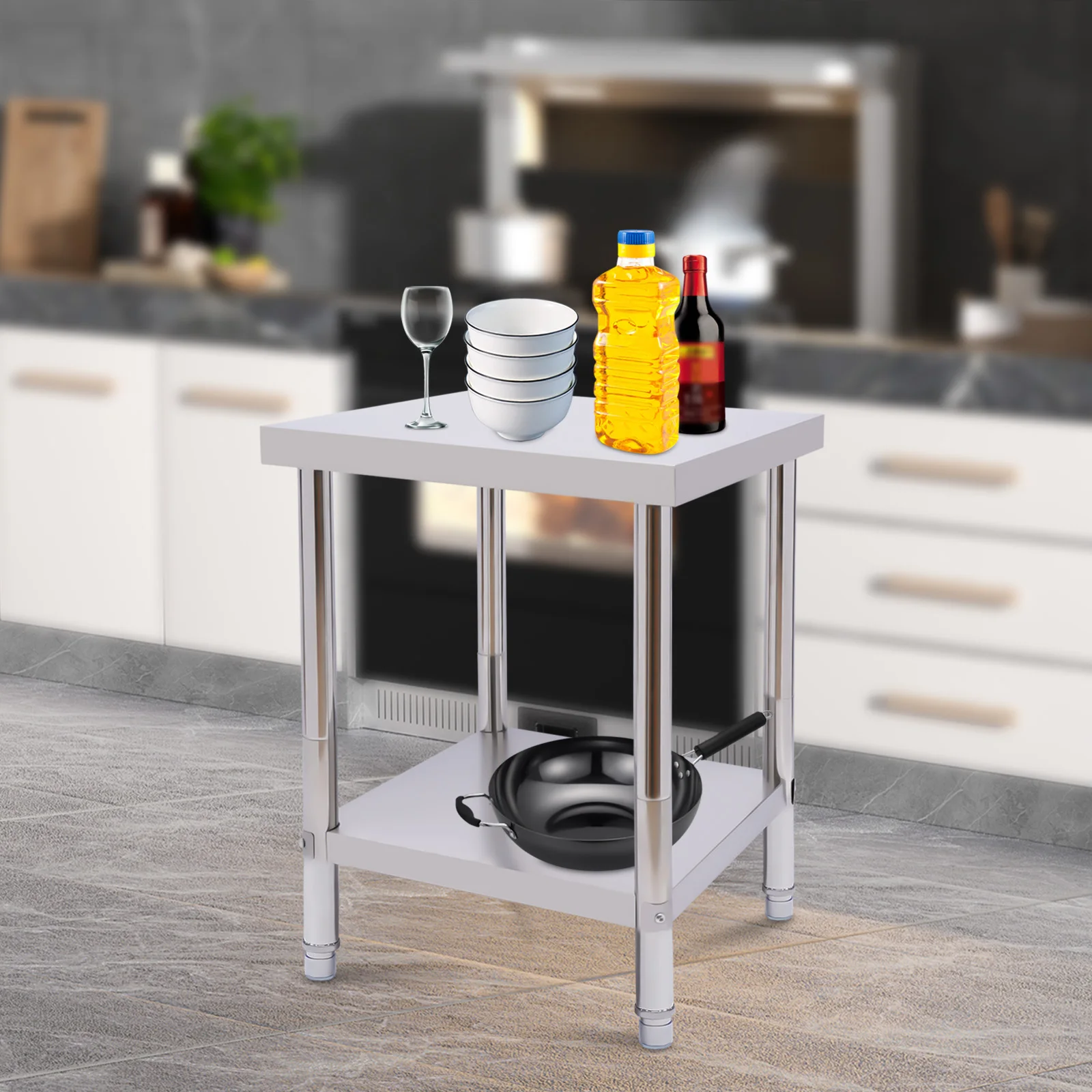 Stainless Steel Table for Prep & Work 24 x 18 Inches, Commercial Heavy Duty Food Prep Worktable with Undershelf for Restaurant, 