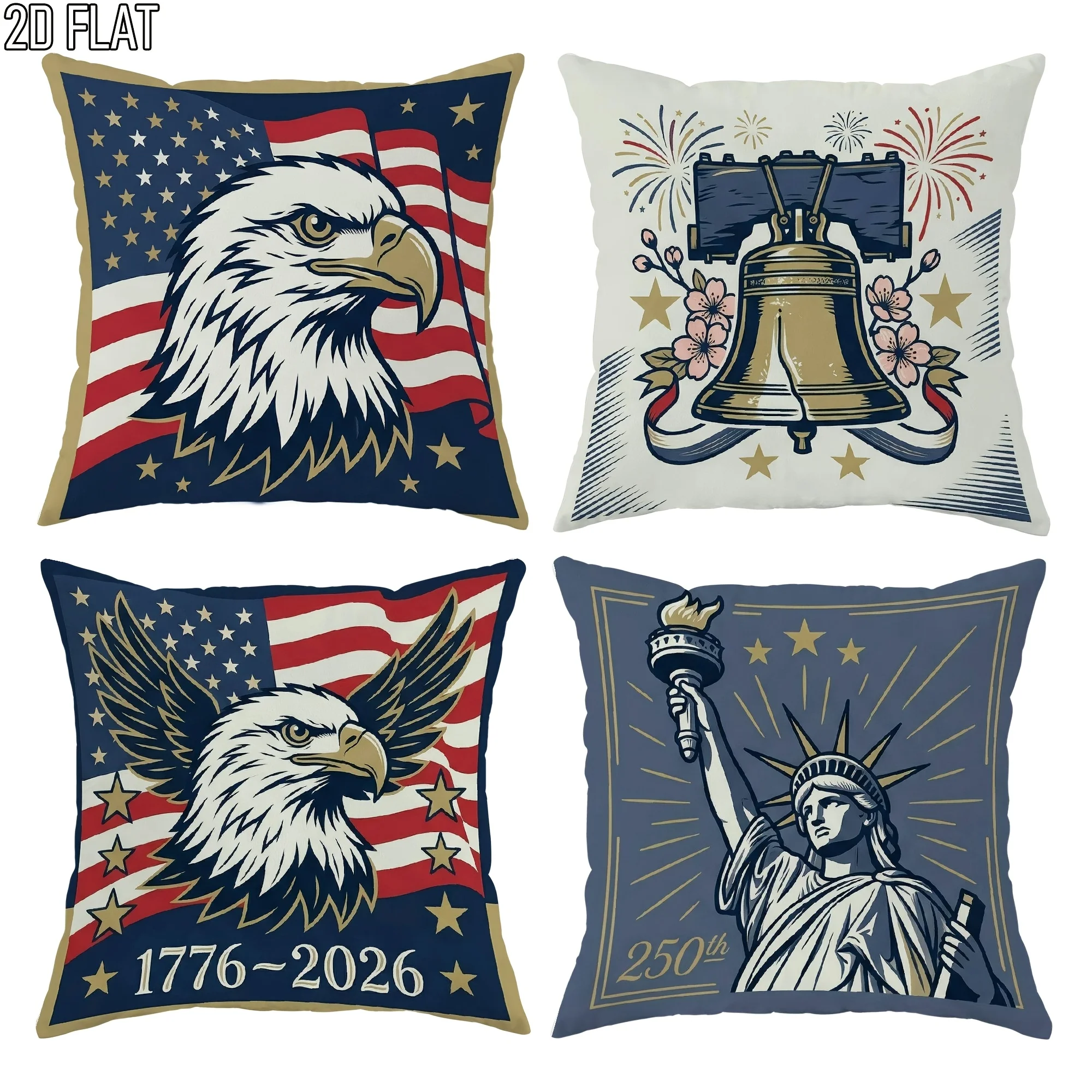 4 PCS USA Flag Pillowcase Set Patriotic American Home Decor Eagle Liberty Bell Statue Covers 45x45cm