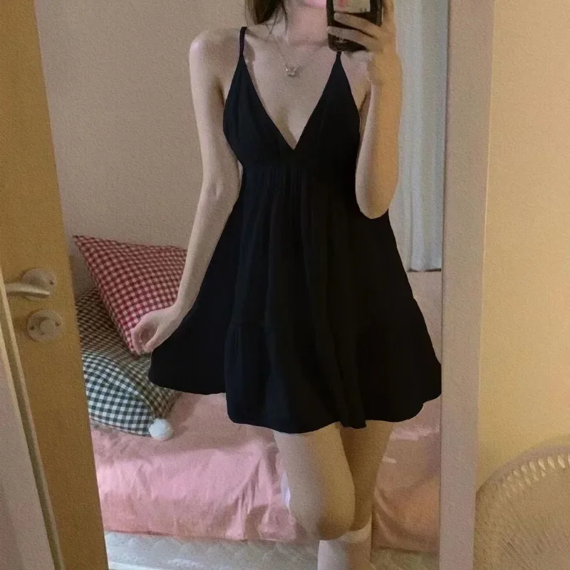 Pijamas sin mangas, dulces colores sólidos, camisones para mujer, vestidos sin tirantes con cuello Halter, colores sólidos, vestidos sin mangas para la universidad
