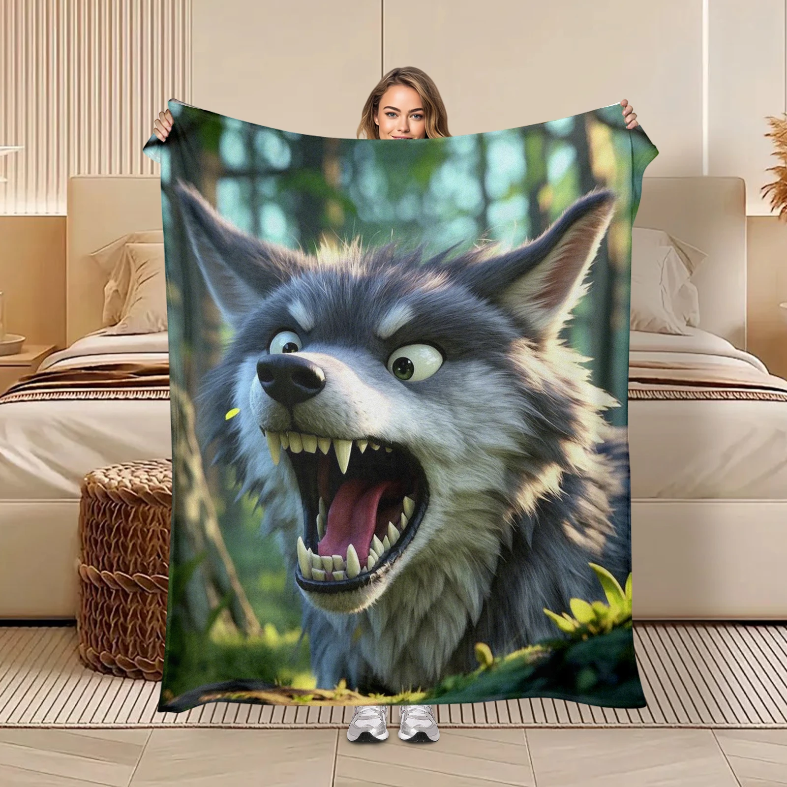 Cartoon Wolf Head Pattern On Background Blanket Provides A Safe Warm Space For Kids To Enjoy Nature