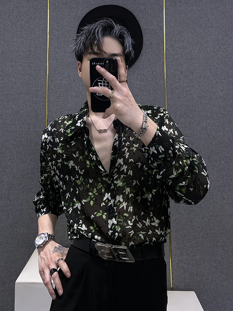 

Men's Summer Floral Long Sve irt Breathable Me Pad oulder Casual Trendy Versatile Haome Loose Fit arp Collar