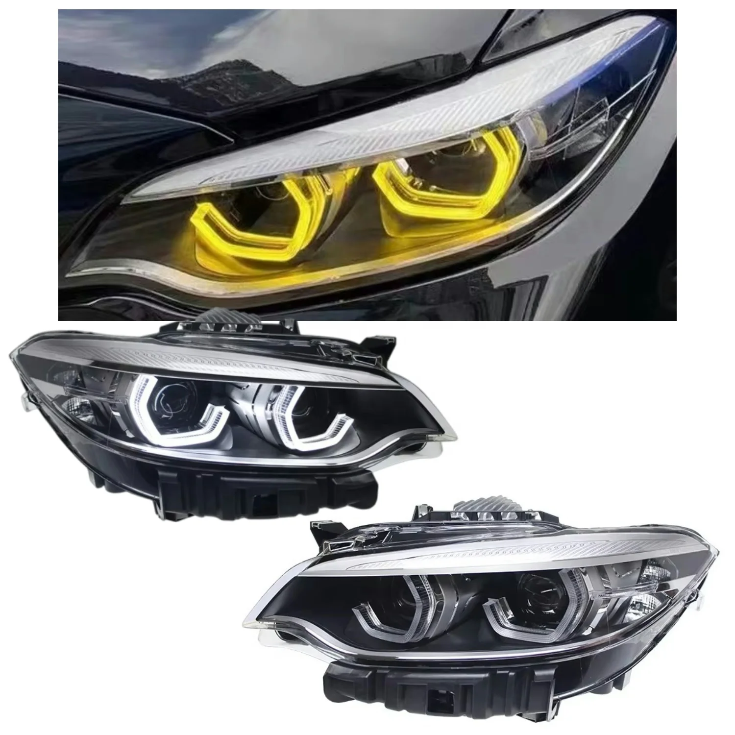 2 Series F22 Headlight 2014-2021 Upgrade Dual Color Yellow DRL Lamp Ikon M2 LED LCI Head Lights Headlamp Angel Eye for BMW
