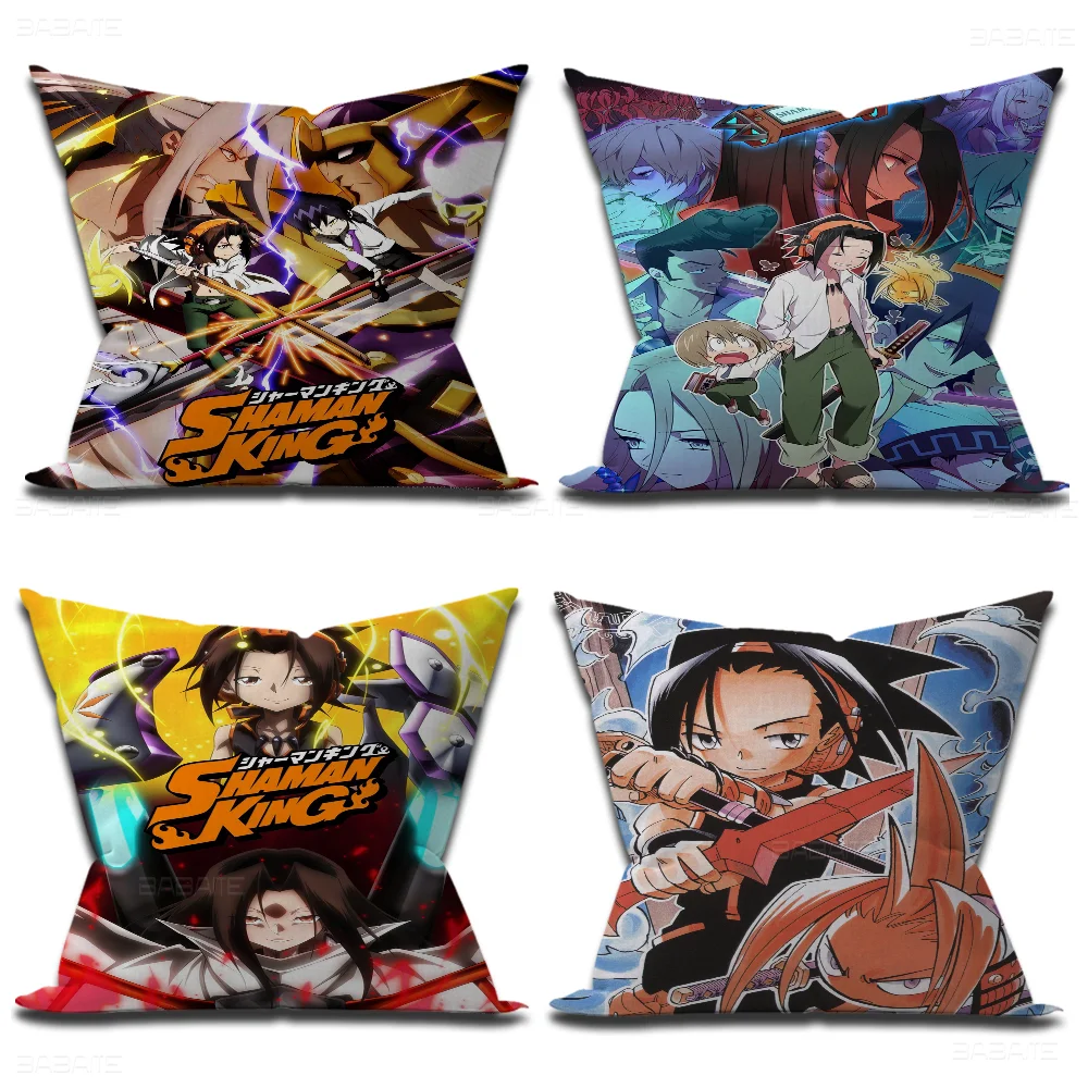 Japanese Anime Shaman King Pillow Covers Cartoon Sofa Decorative Home Double-sided Printing Short Plush Cute Cushion Cover