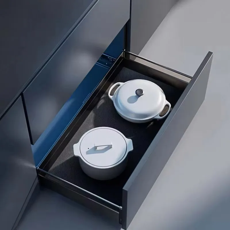 Light luxury aluminum alloy drawer type double-layer kitchen cabinet slow pull-out storage three-sided bowl