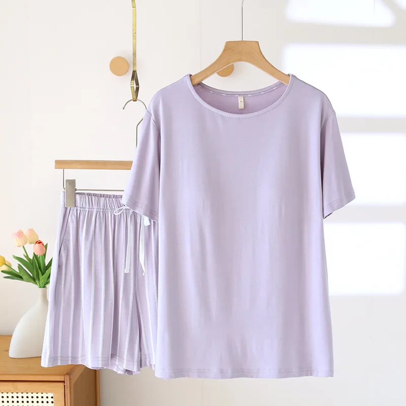 الصيف النساء مشروط منامة بلون قصيرة الأكمام البلوز مخطط السراويل ملابس خاصة الإناث 2 قطعة مجموعة ملابس النوم