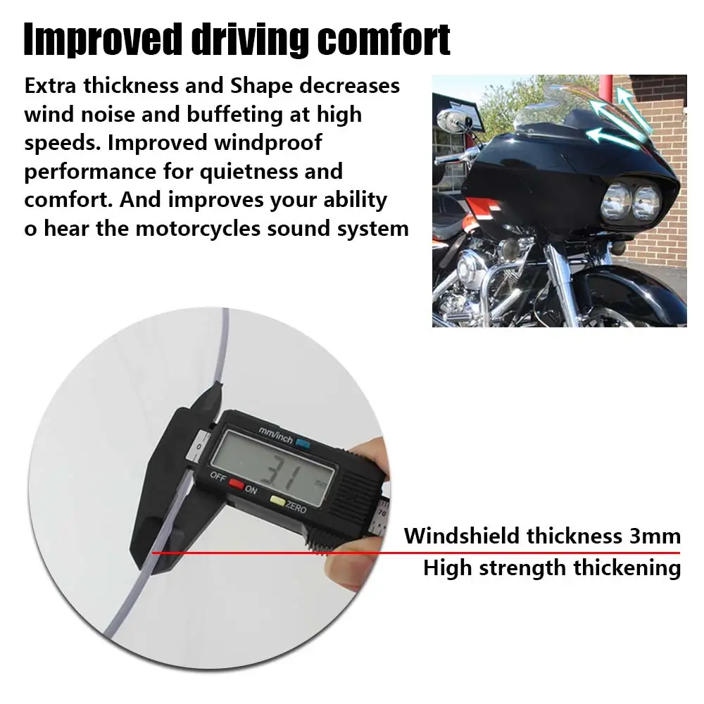 12.5" Front Upper Fairing Windshield Wind Deflector Motorcycle For Harley Road Glide FLTR/I Ultra CVO 98-13 Cowling Windscreen image 5