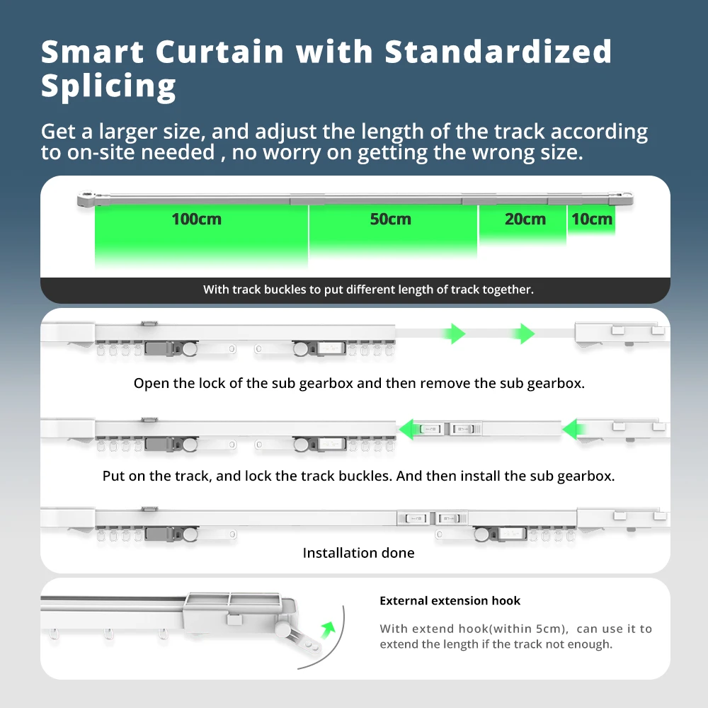 Zemismart-Motor de cortina eléctrica inteligente, dispositivo con pista de empalme, aplicación Siri SmartThings, Control de Google Home