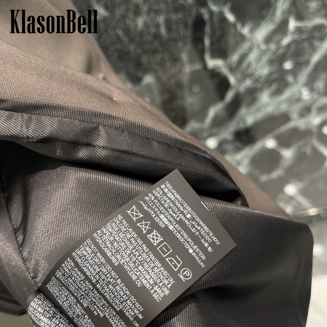 9.7 KlasonBell Women 2024 Autumn New Label Double Breasted Long Blazer Simple Shoulder Pads Cuff Button Retro Loose Coat