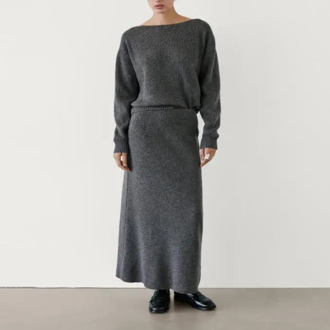 

Soft Elastic Waist Casual Knitted Mid-Length f Skirt New 2024 ey Fluffy Straight Leggings Trousers for Women