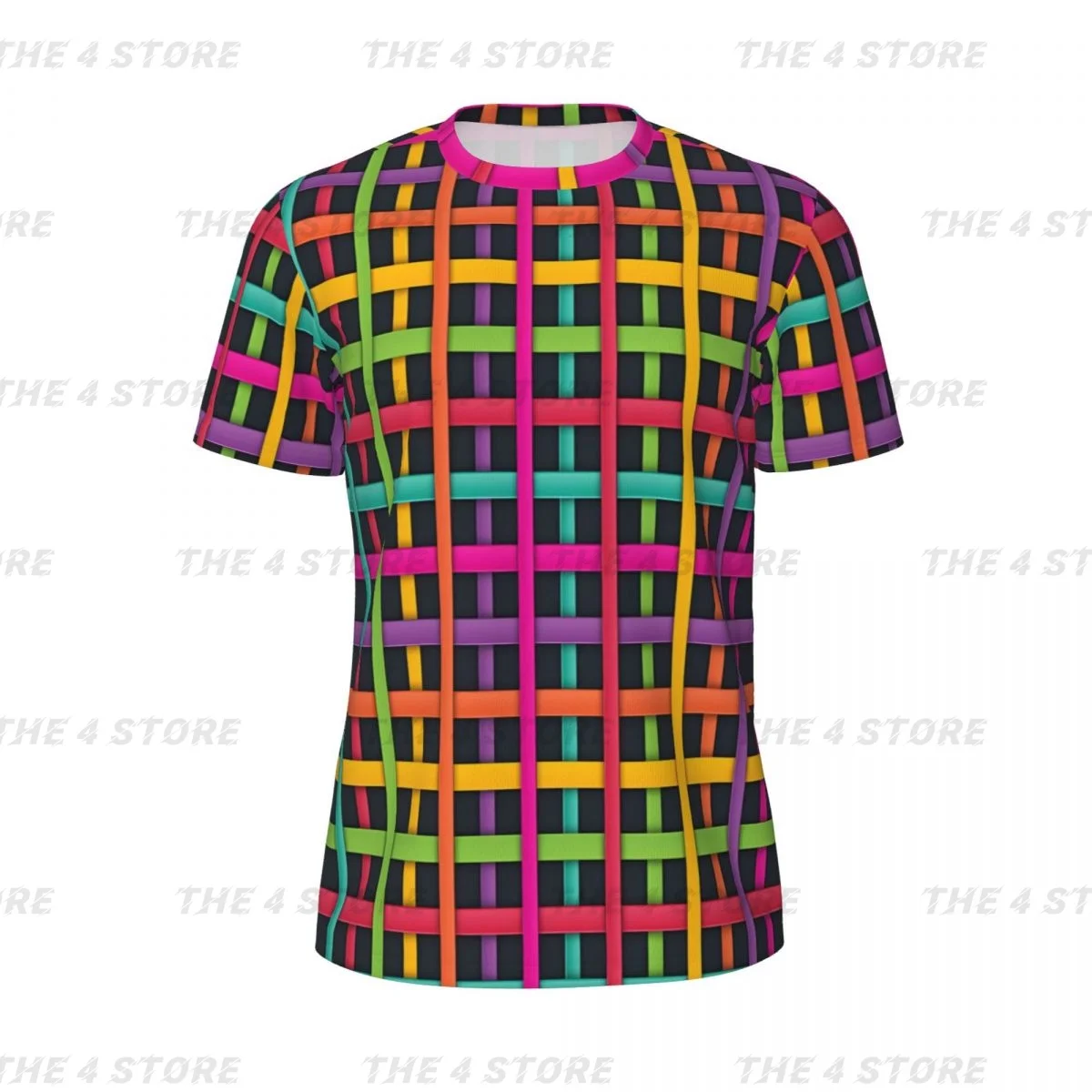 

Colorful Checkered Stripes pattern polyester printed T-shirt,Retro Top Men's Round Neck Clothing Tees