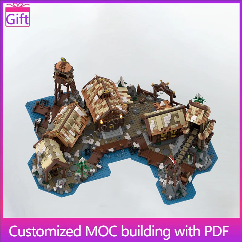 Hot 1880 Parts Customized MOC Medieval Village Lake Outpost Expand Model Building DIY Blocks Bricks Assembly Toy Birthday Gift