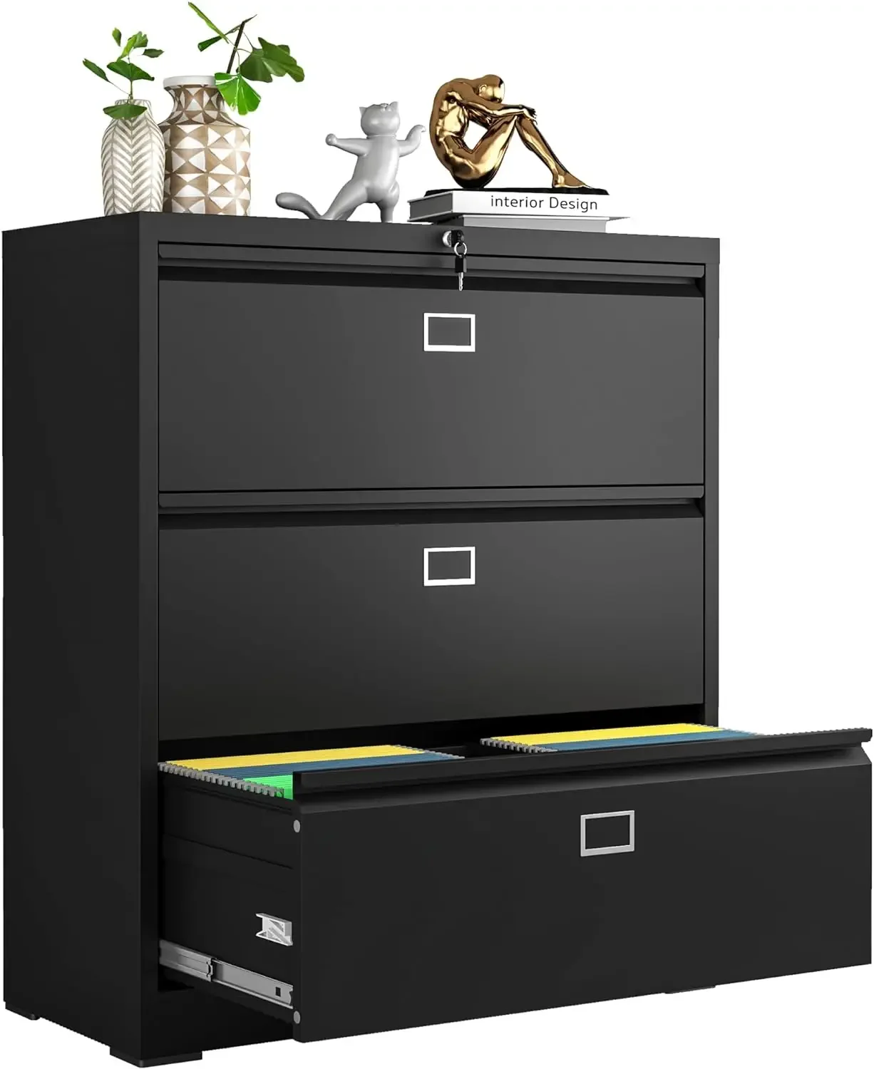 

Lateral File Cabinet with Lock,3 Drawer Metal Filing Cabinets, Home Office Storage Cabinet for Hanging Files Letter/Legal