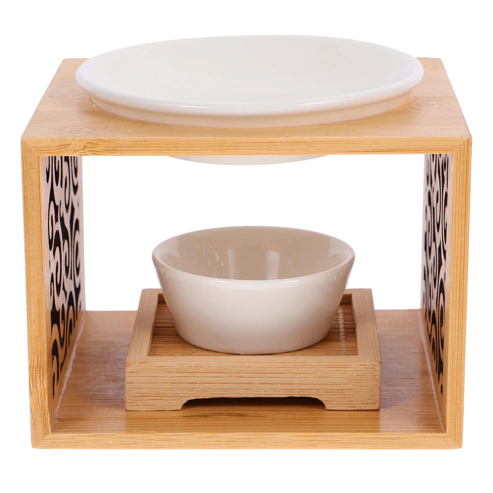 

1pc Wooden Aroma Burner 60Ml Ceramic Oil Diffuser For Essential Oil Home Spa Relaxation Fragrance Lamp Hollow Design Khaki Wood