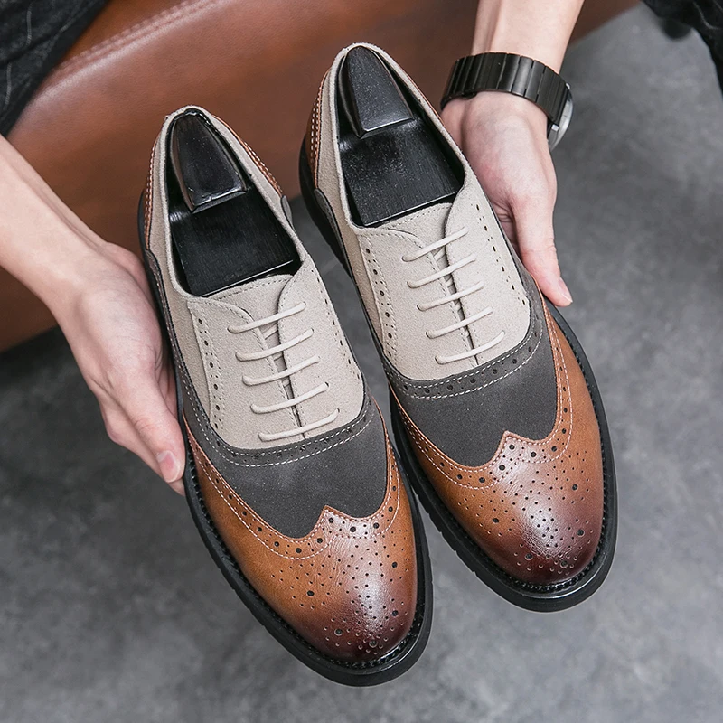 

Brogue Carved Stitching Color Business Formal Leather Shoes Pointed Leather Shoes Casual Wedding Casual Shoes