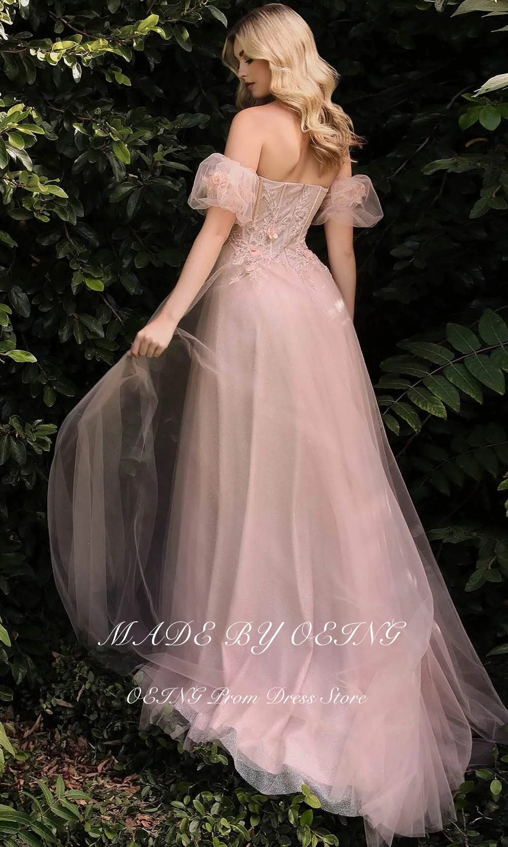 OEING Sweetheart A Line Prom Dresses Fairy 3D Flower Sexy High Slit Evening Gowns Graduation Long Wedding Party Dress Gala