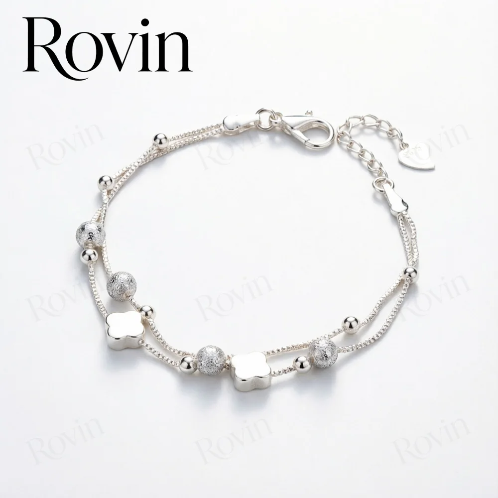 18K Gold-Plated 8-Inch Exquisite Four-Leaf Clover Bead Bracelet – Women's Fashion Wedding Jewelry & Party Gift