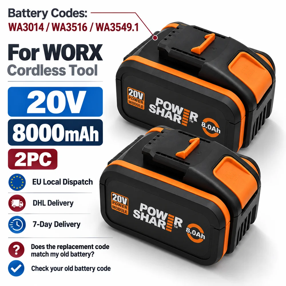 Image of 20V 8000mAh Ersatzakku für WORX-Elektrowerkzeuge: Welches Paket passt zu Ihrer Bestellung? Wählen Sie 1PC, 2PC, 3PC, 4PC oder Ladegerät-Optionen, Modell WX390