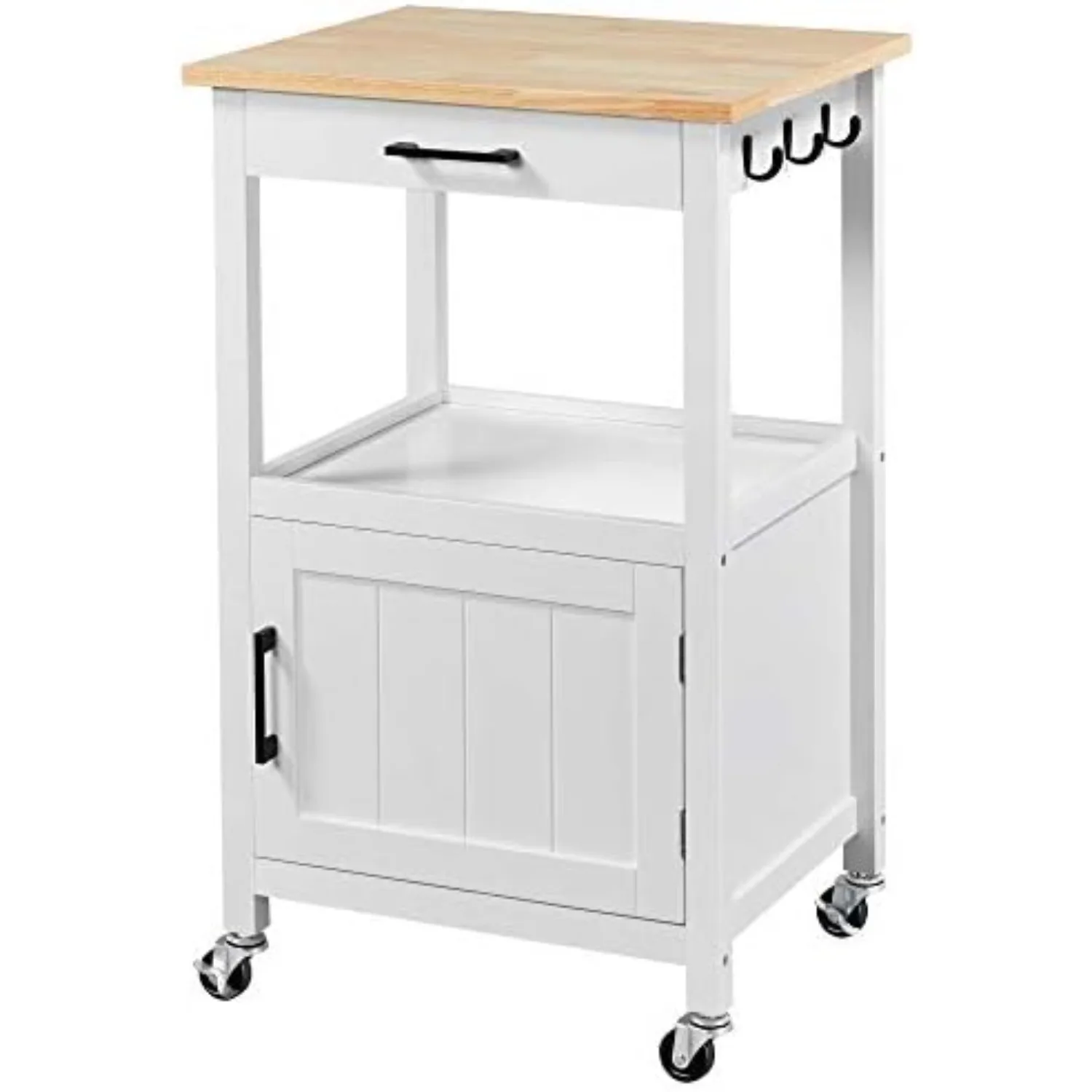 Rolling Kitchen Island Cart with Storage, 2 Tier, Wood Top, White | Small Kitchen Island on Lockable Wheels, Microwave