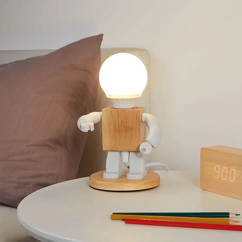 Nórdico Robô LED Table Lamp, USB Night Lights, Quarto, Cabeceira, Simples, Estudo, Quarto de Criança, Birthday Gift for Kids, Menino, Criança