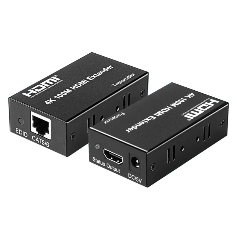4K HDMI-compatible Extender 100M, HD-MI Video Transmitter Receiver over RJ45 for Camera Laptop PC to TV Monitor