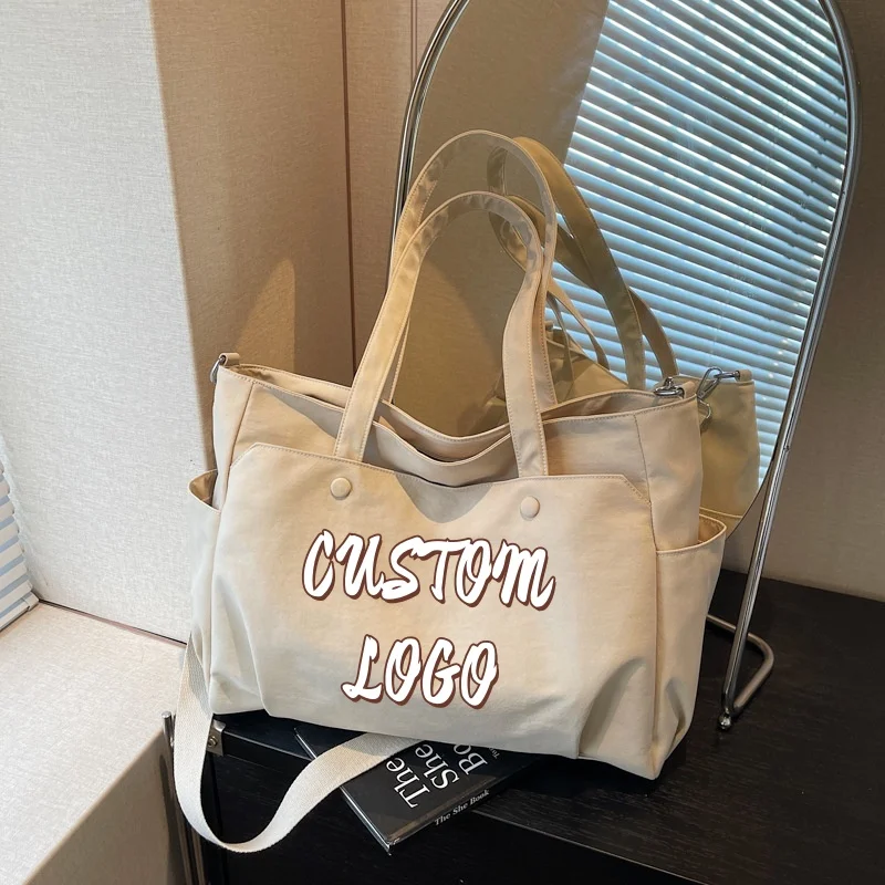 Custom Logo Large Capacity Tote Bag Water Resistant Nylon Shoulder Bag Multi-pocket Crossbody Bag for Women Work Travel School