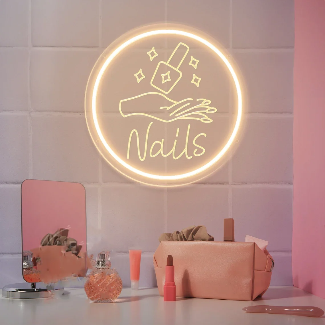 Nails Neon Sign,Manicure Shop Sign,Nails Salon LED Sign,Engraved acrylic Sign,Neon sign Custom,Beauty Room Wall Decor