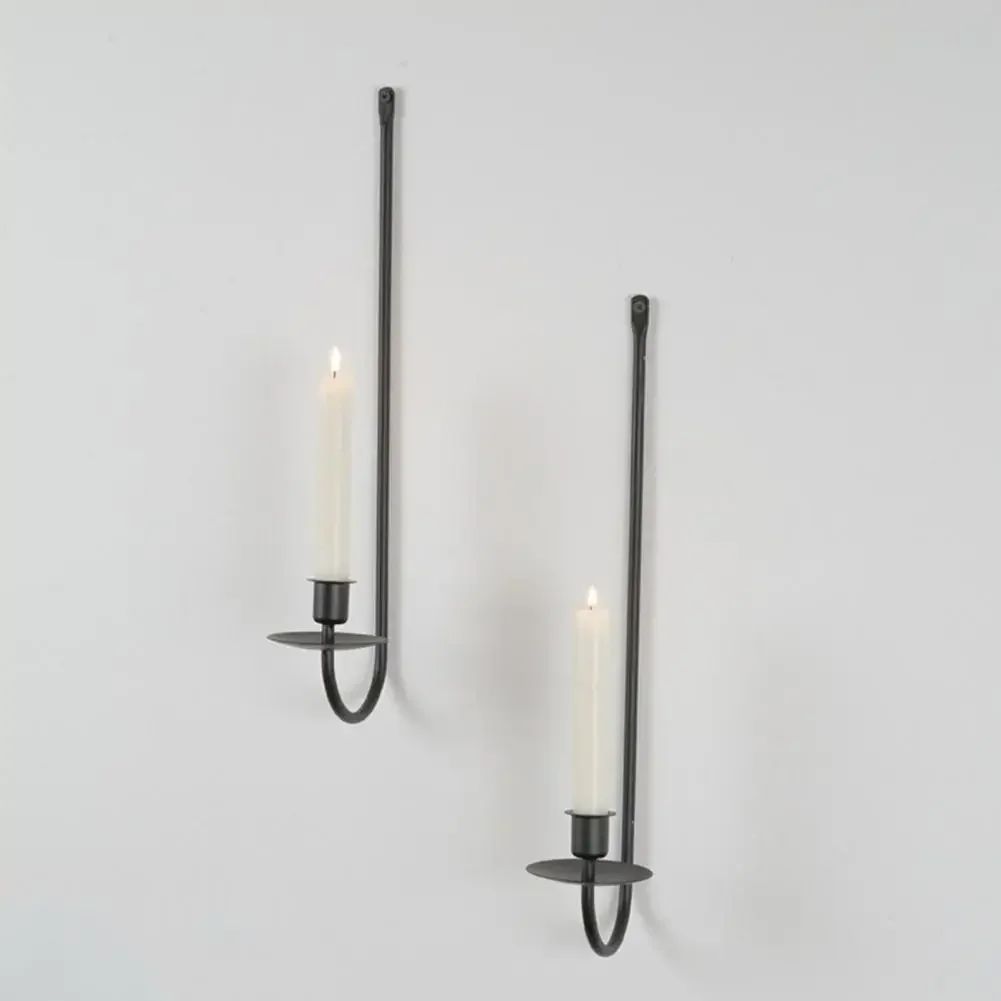 2Pcs Metal Wall Sconce Candle Holder Living Room Dining Room Wall Mount Candle Holder Black Hanging Candlestick Home Decor