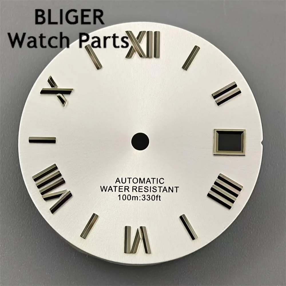 BLIGER 29mm Mostrador Estéril Preto Cinza Verde Azul Branco Mostrador Prata Borda Preta Marcas de Tempo Adequado para Movimento NH35 NH36