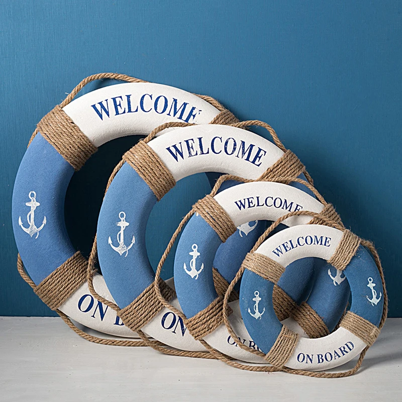 Navy Mediteranean Sea Family Adorment Life Buoy Wall Hanging Decorations Bar Home Decor Props Nautical Life Ring Wedding Crafts