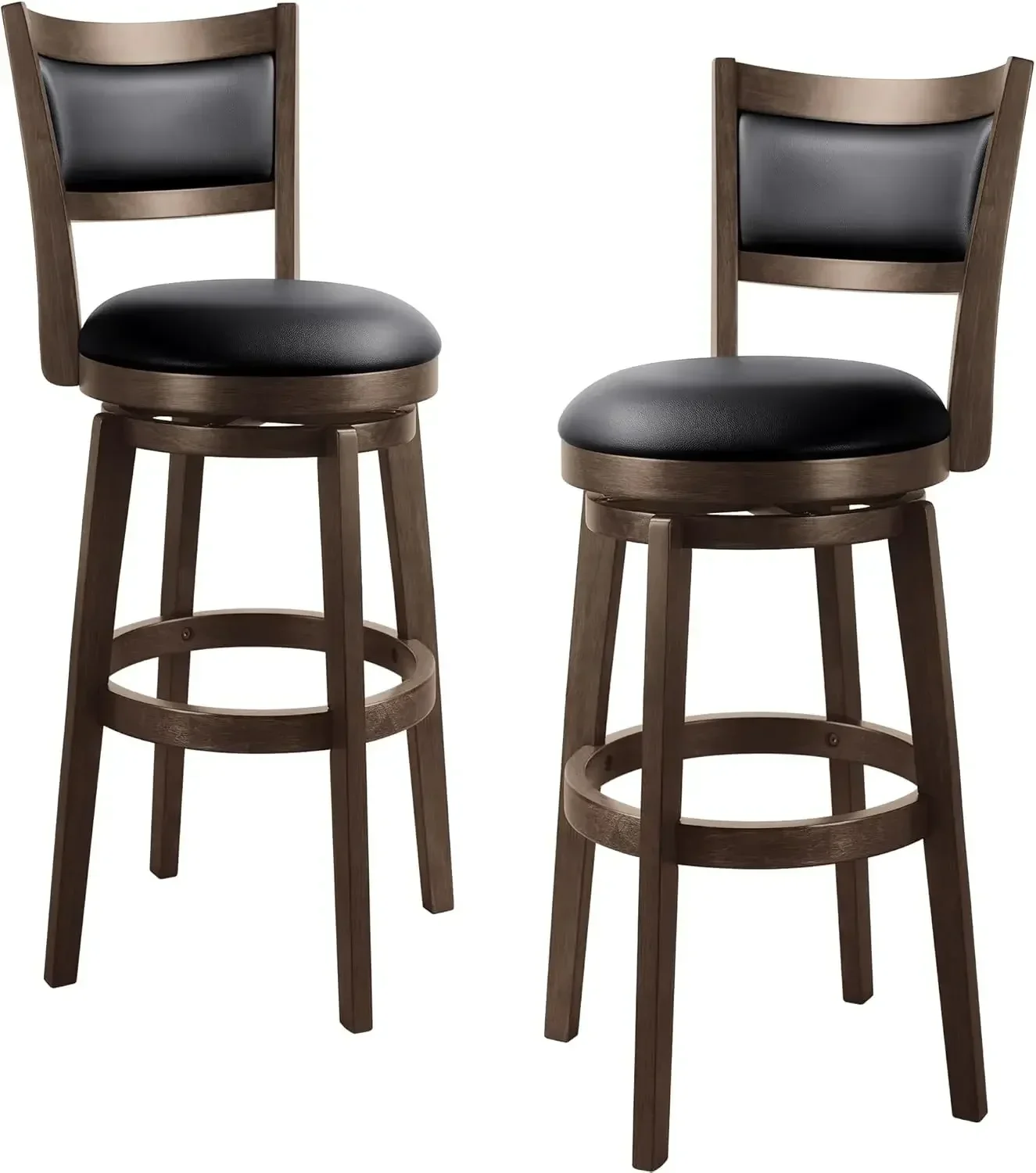 

Бестселлер: Комплект из 2 барных стульев высотой 30 дюймов - Высокие вращающиеся барные стулья с черным сиденьем из искусственной кожи и прочным каркасом