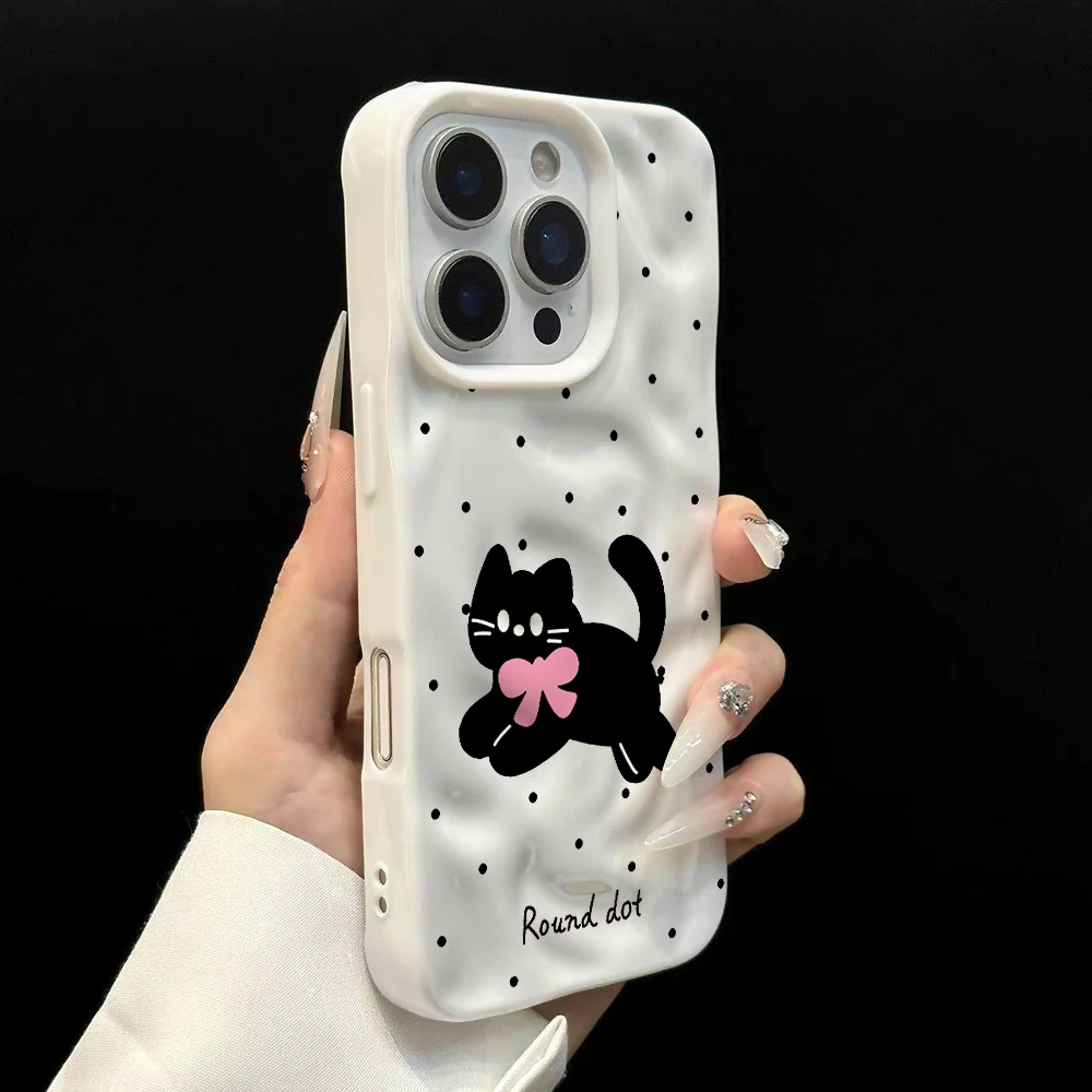 Polka Dot Niedliche Kätzchen-Druck Handyhülle für iPhone 17 16 15 14 13 12 11 Pro Max 14 Plus 17Air Falten-Wellen Weiche Silikonhülle – Detail 8
