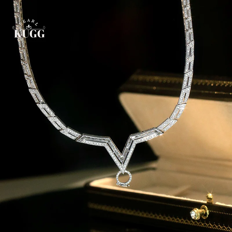 KUGG 100% 18K White Gold Necklace Luxury Elegant Style 2.30carat Real Natural Diamond Necklace for Women High Party Jewelry