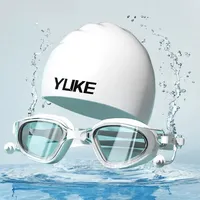 Adult Swim Goggle Cap Unisex HD Anti-fog Swimming Goggle Set Waterproof Silicone Swim Glasses with Earplugs Anti-UV Swim Eyewear