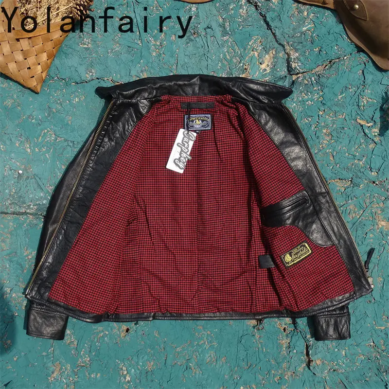 YOLANFAIRY 100% Genuine Leather Jacket Men Fashion Real Horsehide Leather Coat Man Clothes Spring Autumn Casual Jackets 2026