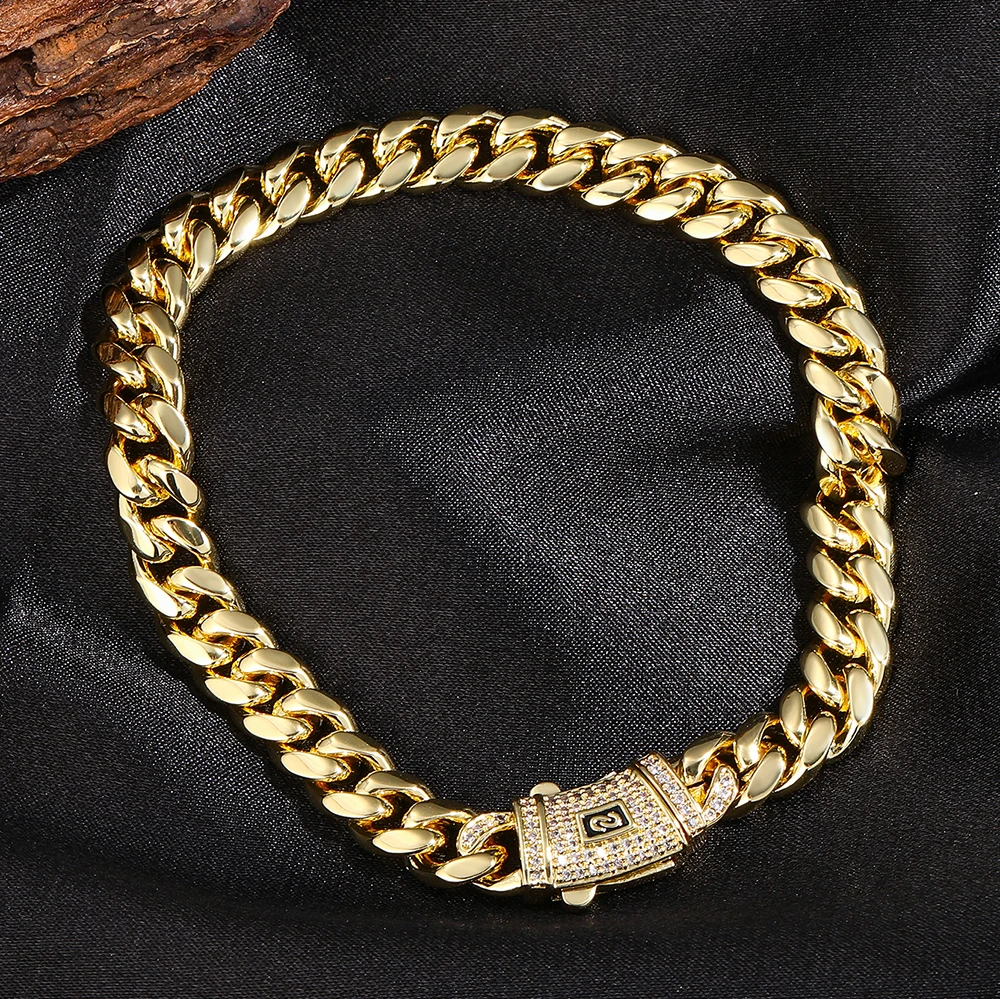 8mm Cuban Chain Bracelet Stainless Steel Hiphop Jewelry For Men Women Luxury Spring Clasp Paved Stones Birthday Gift For Him Her
