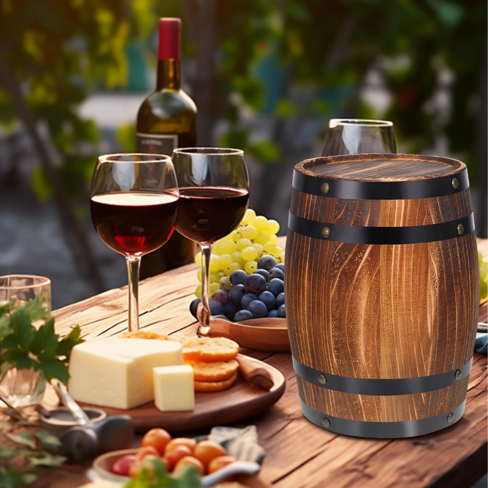 

Decorative Wooden Wine Barrel Lifelike Design Premium Craftsmanship for Bar Interior Landscape Aesthetic Home Artistic Accent